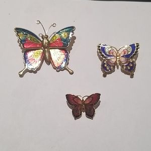 Set of 3 fashion multicolored 'Butterflies' pins